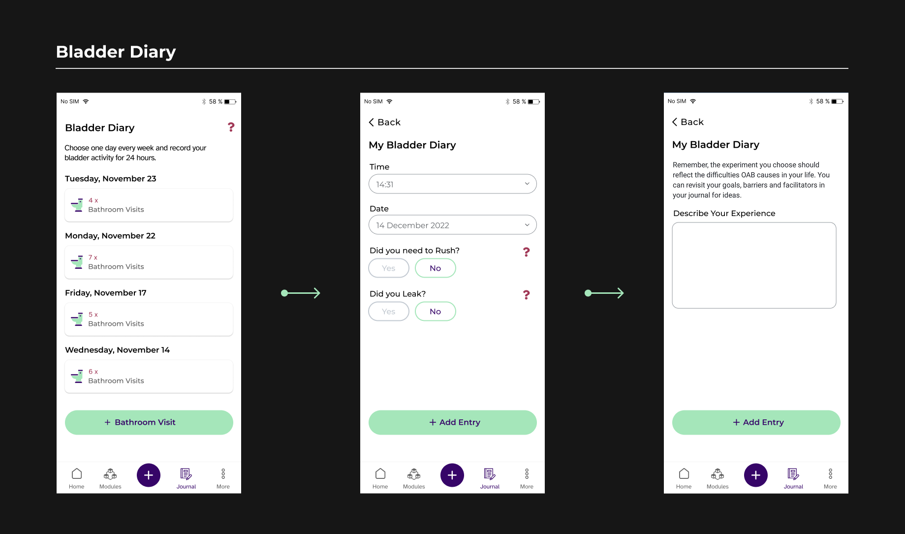 Symptom logging and tracking interaction flows