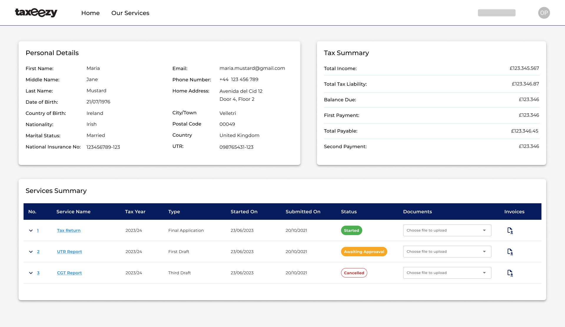 Dashboard interface layout