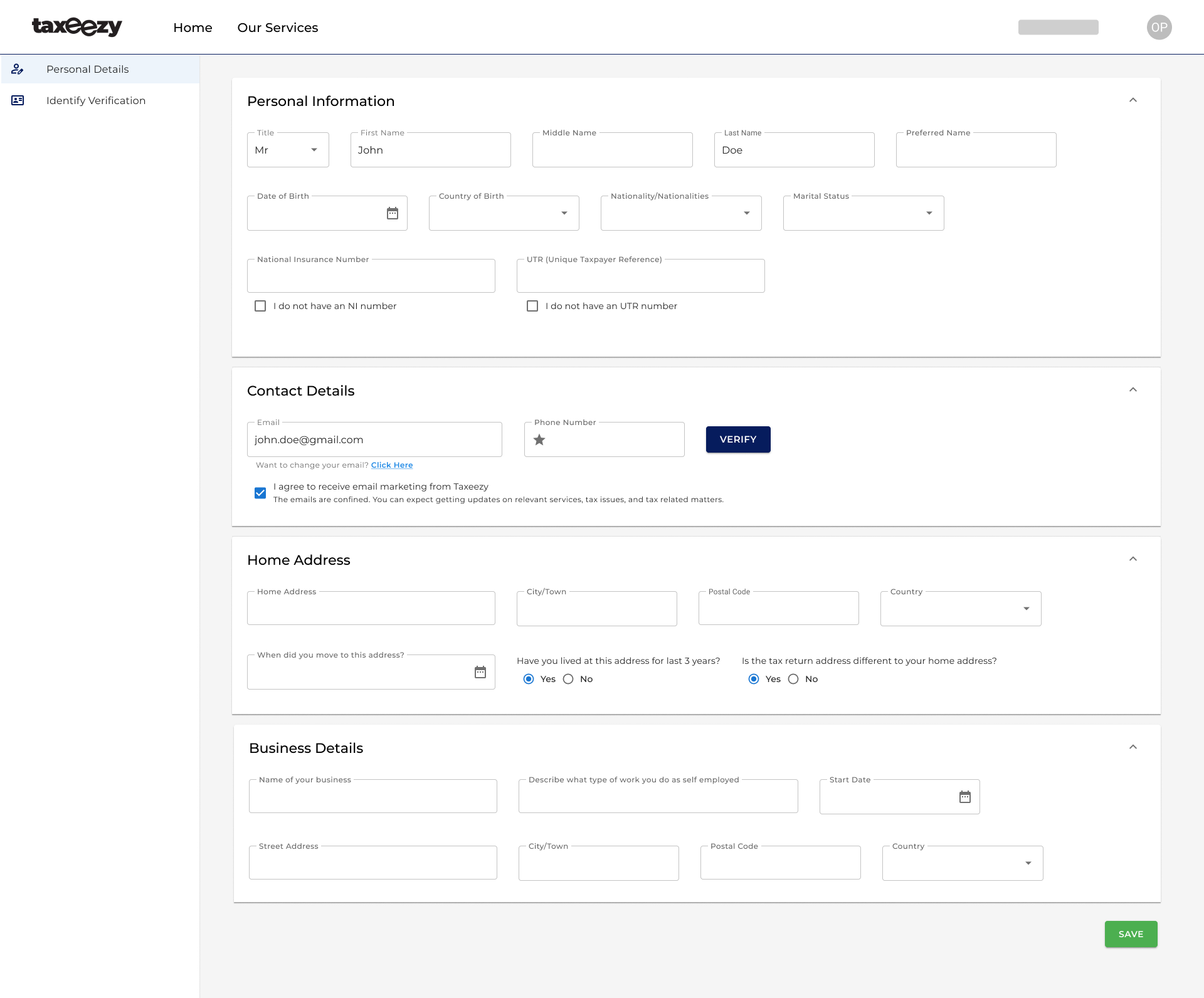 Profile configuration view